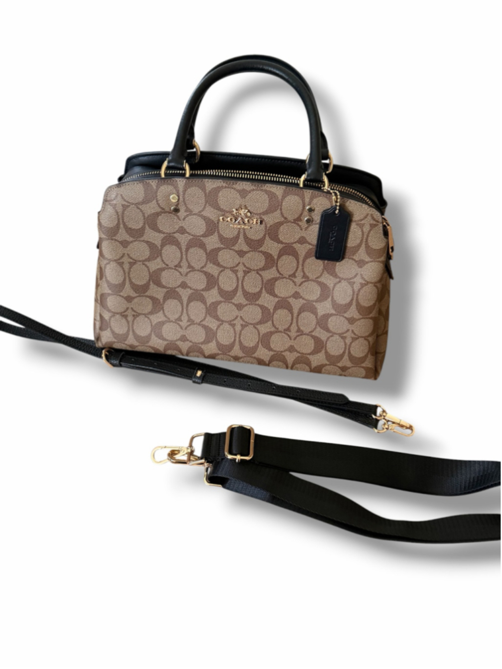 Coach Lillie Carryall Tan Black Signature Leather Gold Hardware - Picture 9 of 15